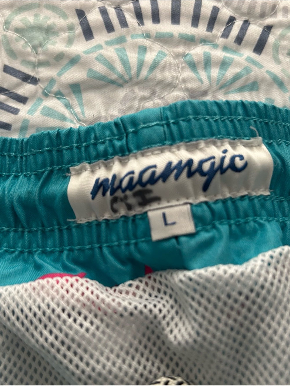 Turquoise Shark Print Swim Trunks - Picture 3 of 4